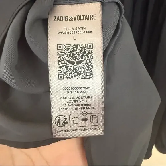 Zadig + Voltaire Telia Recycled Polyester Satin Blouse Size Large - Picture 4 of 4